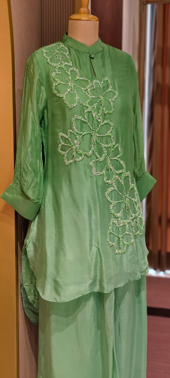 Sequin Cut Dana Tuti Fruti Look Floral Embroidered Chinon Co-Ord Sets- 14246 W115