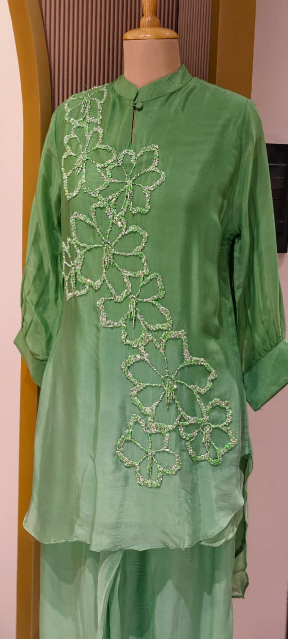 Sequin Cut Dana Tuti Fruti Look Floral Embroidered Chinon Co-Ord Sets- 14246 W115