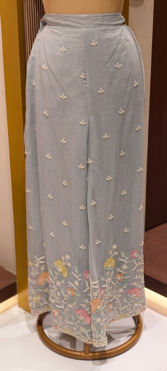 Angrakha Patterened Elegant Beads Work Designer Kurta Pant Set In Mul Chanderi Fabric- 14252 W119