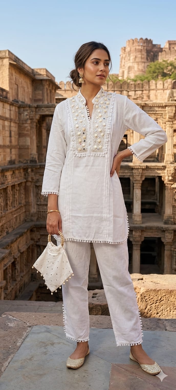 Sequin Tassel With Cut Dana Touch Yoke Elegant Co-Ord Set With Potli- 14255 W105