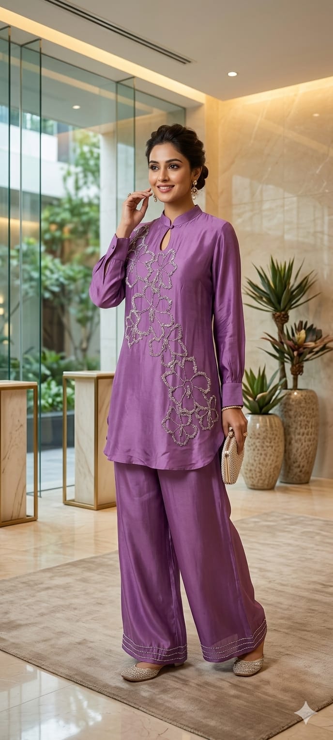 Sequin Cut Dana Tuti Fruti Look Floral Embroidered Chinon Co-Ord Sets- 14246 W115