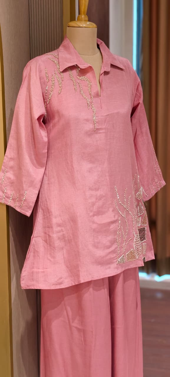 Branch Tail Sequin Scattered Work Solid Stylish Co-Ord Set W109