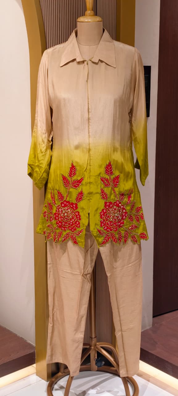 Ombre Shade With Ruby Touch Floral Co-Ord Set In Crepe Fabric-14312 W108