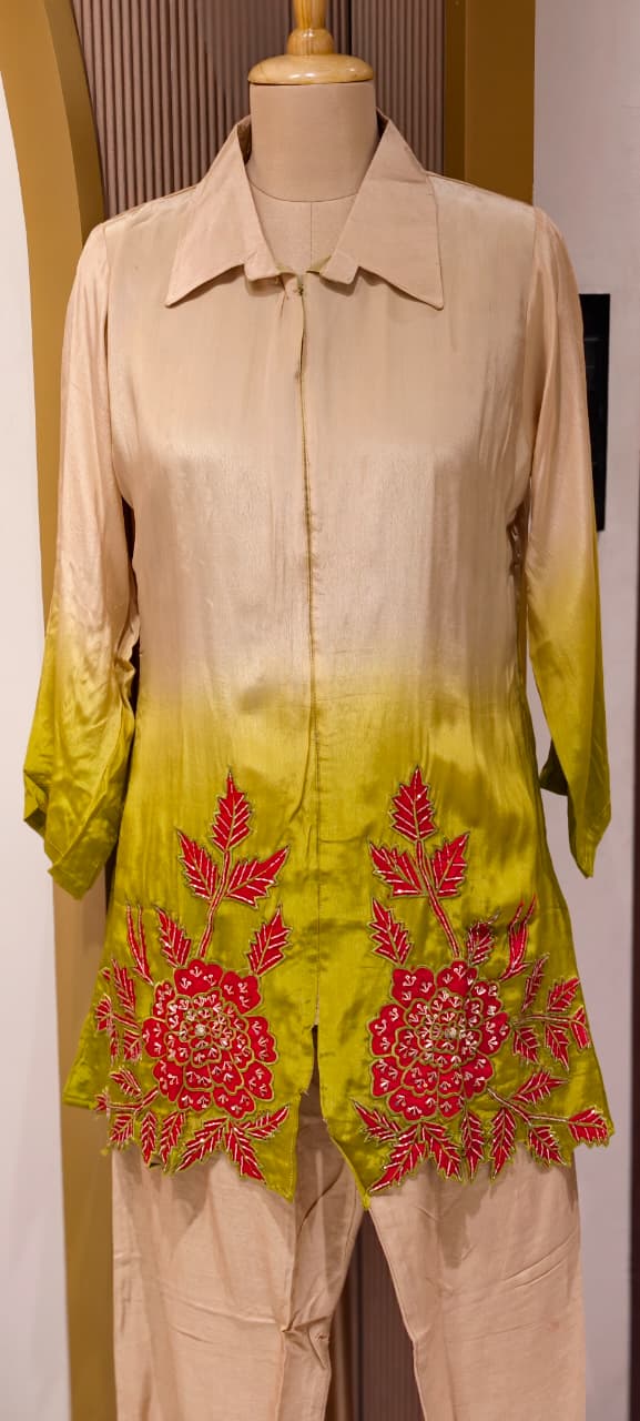 Ombre Shade With Ruby Touch Floral Co-Ord Set In Crepe Fabric-14312 W108