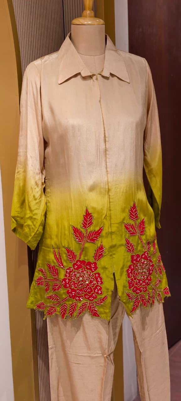 Ombre Shade With Ruby Touch Floral Co-Ord Set In Crepe Fabric-14312 W108