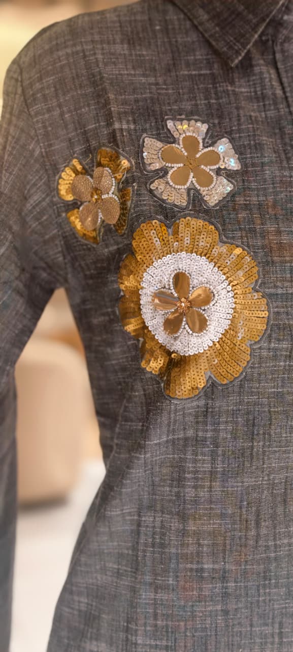 Sequin Touch Floral Broach Look Solid Ash Elegance Co-Ord- 14336 W128