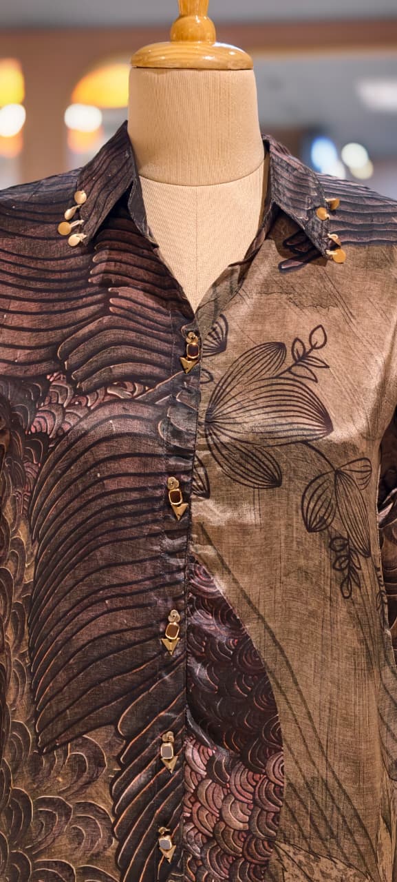 Classy Print Stunning Casual Crepe Shirt With Stylish Button & Coin Tassel-14381,87,82 W136