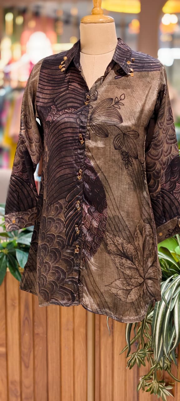 Classy Print Stunning Casual Crepe Shirt With Stylish Button & Coin Tassel-14381,87,82 W136