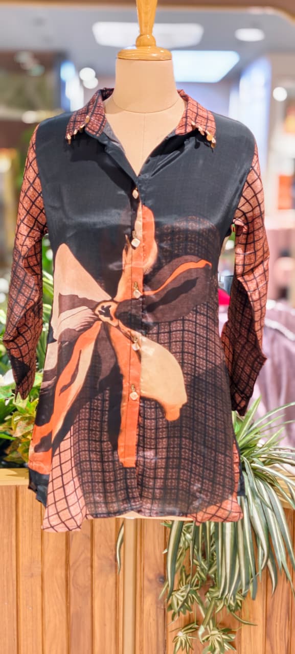 Classy Print Stunning Casual Crepe Shirt With Stylish Button & Coin Tassel-14381,87,82 W136