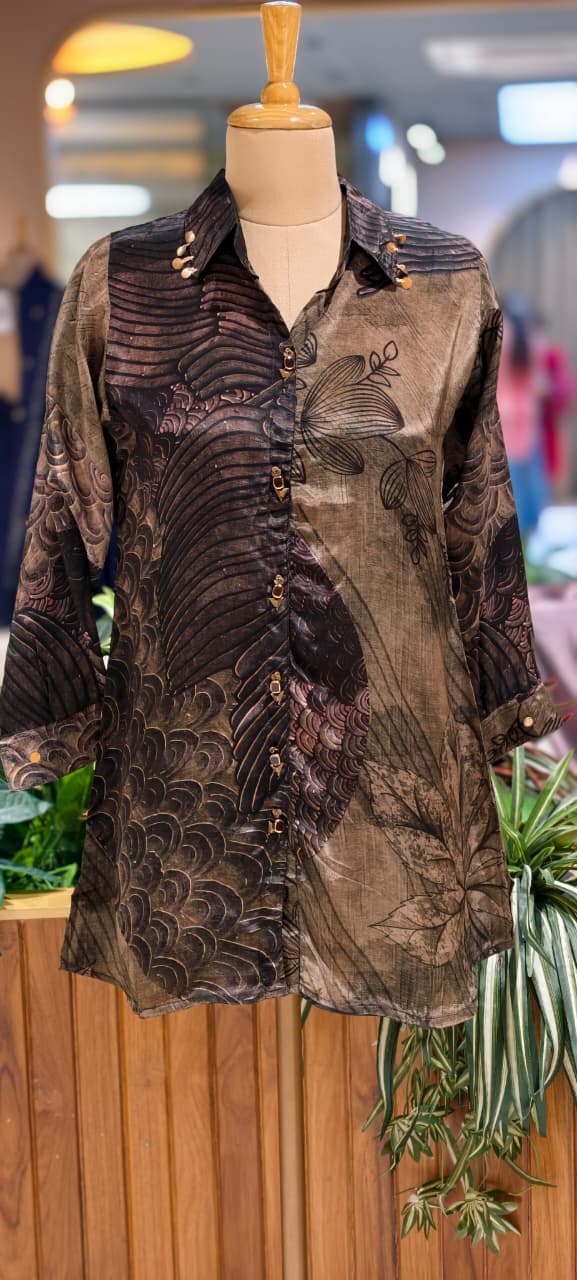 Classy Print Stunning Casual Crepe Shirt With Stylish Button & Coin Tassel-14381,87,82 W136
