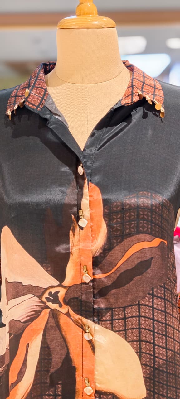 Classy Print Stunning Casual Crepe Shirt With Stylish Button & Coin Tassel-14381,87,82 W136