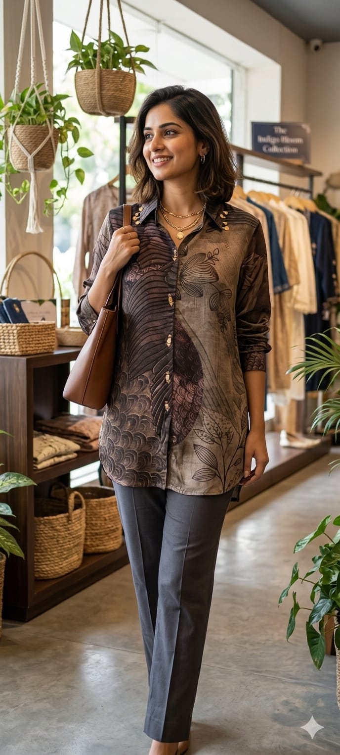 Classy Print Stunning Casual Crepe Shirt With Stylish Button & Coin Tassel-14381,87,82 W136