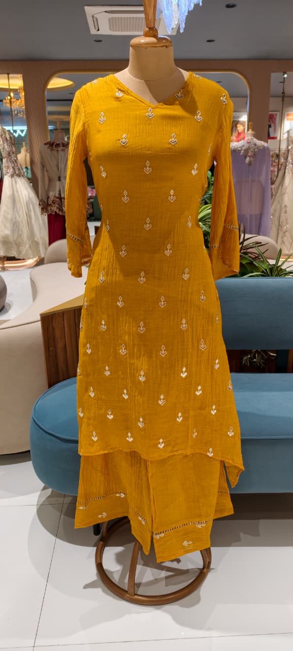 Pure Banarasi Mul Chanderi Golden Inticate Spread Work A-Line Kurta Pant Set- 14300 W138