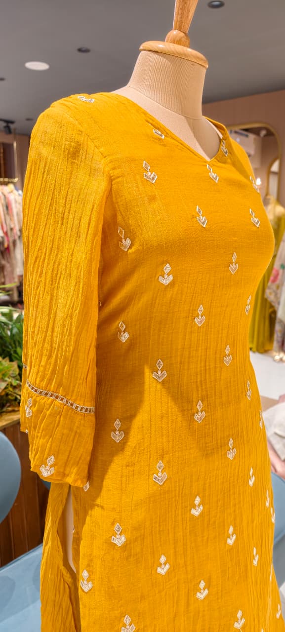 Pure Banarasi Mul Chanderi Golden Inticate Spread Work A-Line Kurta Pant Set- 14300 W138