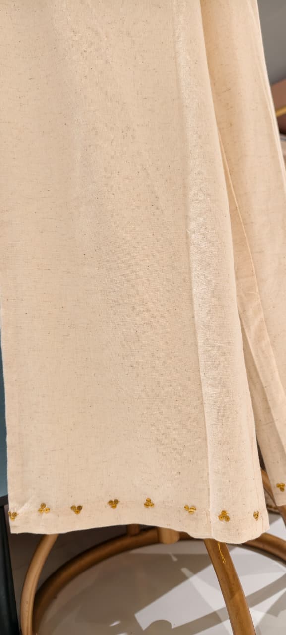Golden Foil Highlight Jacket Style Solid Straight Kurta Pant Set In Cotton Fabric- 14194 W140