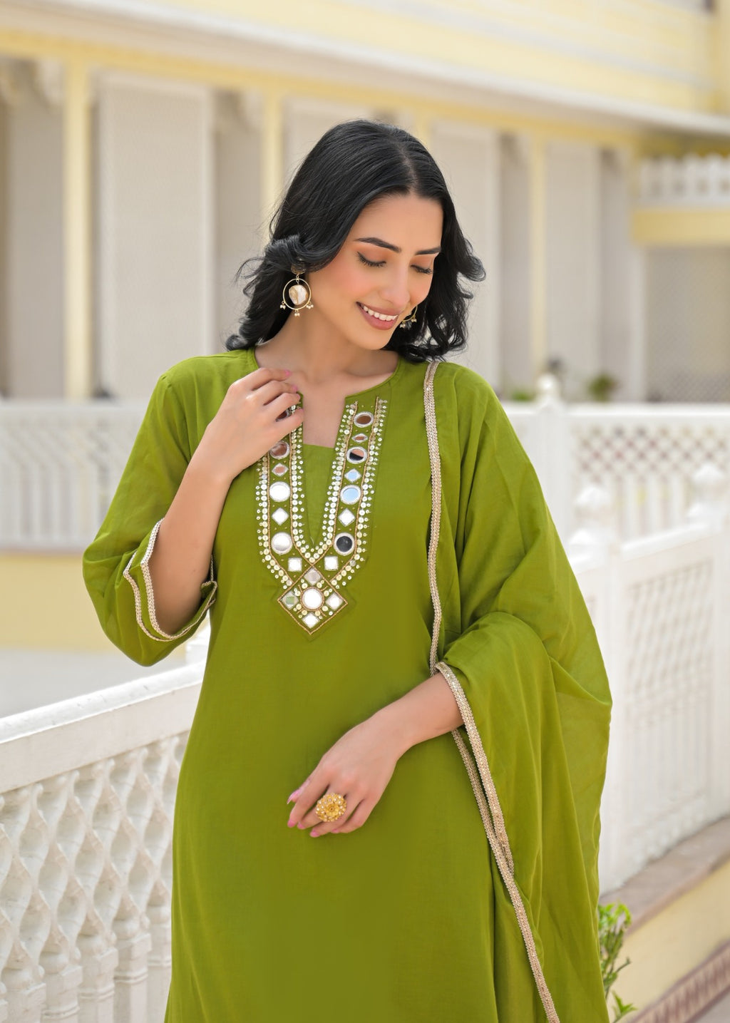 Royal Mirror Festive Glow Ensemble A-Line Mul-Cotton Full Suit Set With Dupatta- 14534 W161