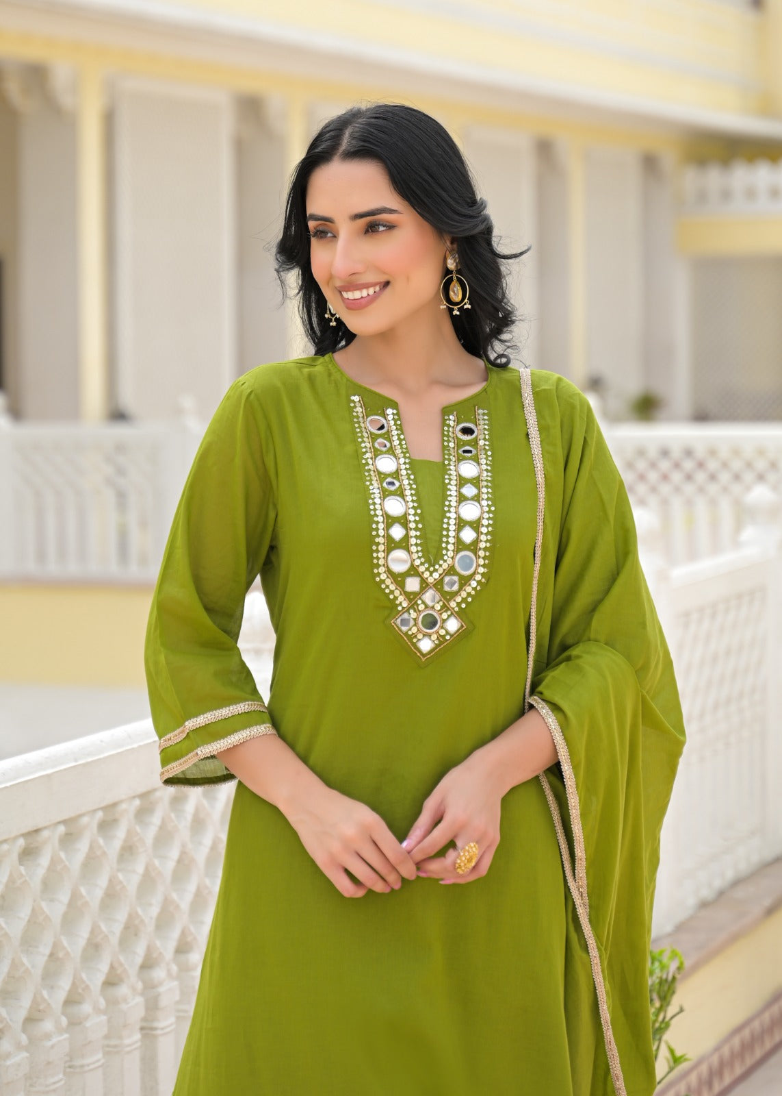 Royal Mirror Festive Glow Ensemble A-Line Mul-Cotton Full Suit Set With Dupatta- 14534 W161