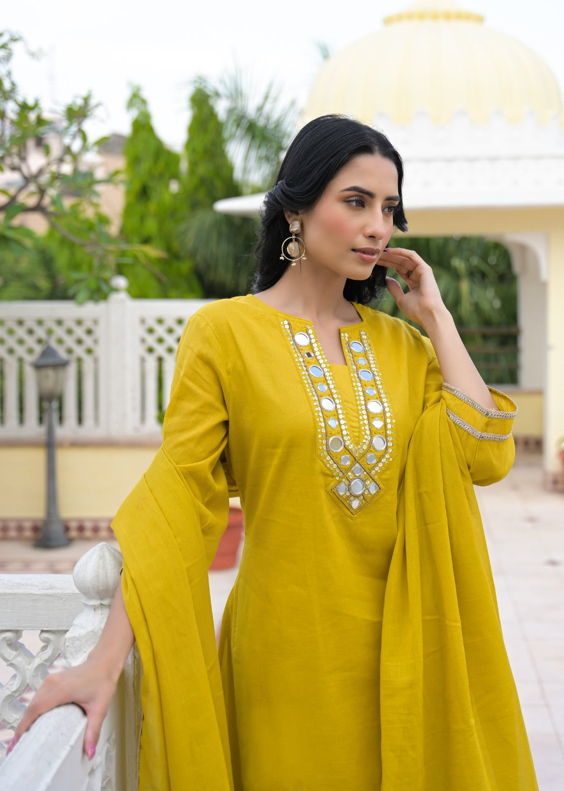 Royal Mirror Festive Glow Ensemble A-Line Mul-Cotton Full Suit Set With Dupatta- 14534 W161