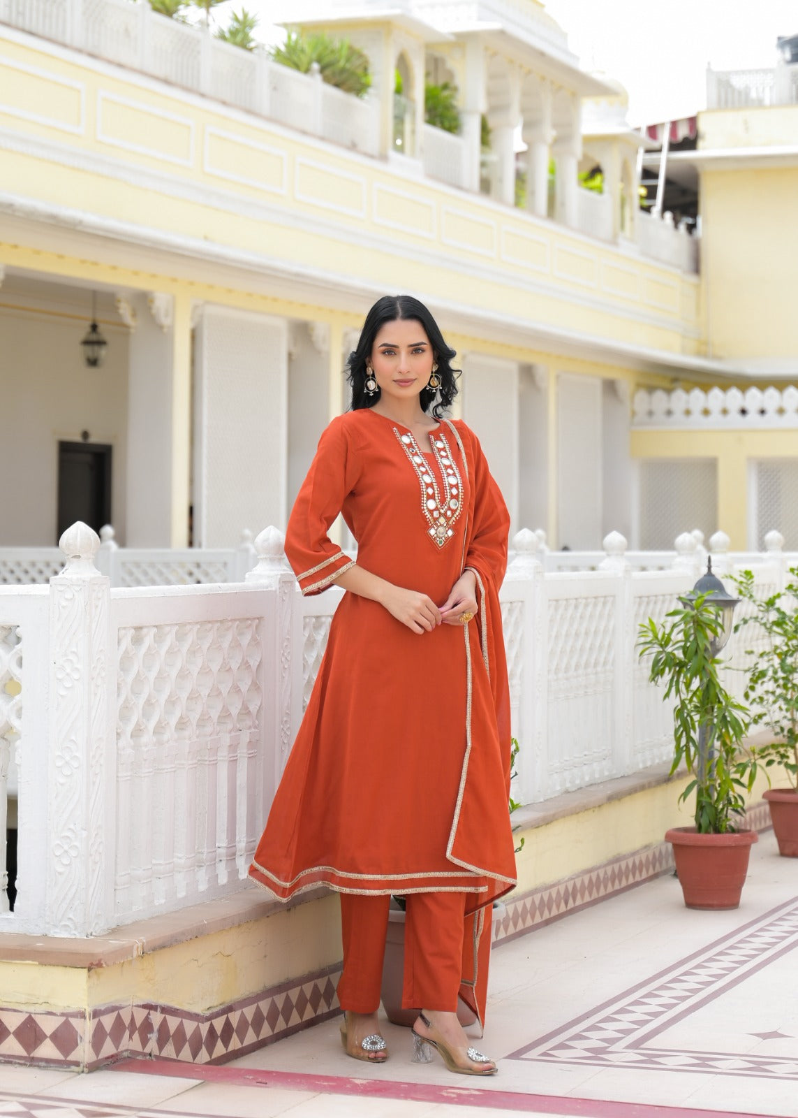 Royal Mirror Festive Glow Ensemble A-Line Mul-Cotton Full Suit Set With Dupatta- 14534 W161
