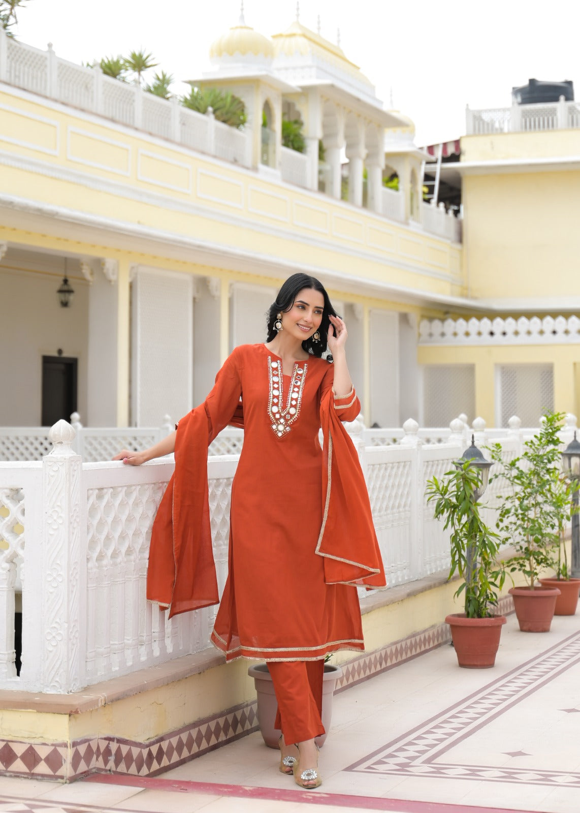 Royal Mirror Festive Glow Ensemble A-Line Mul-Cotton Full Suit Set With Dupatta- 14534 W161