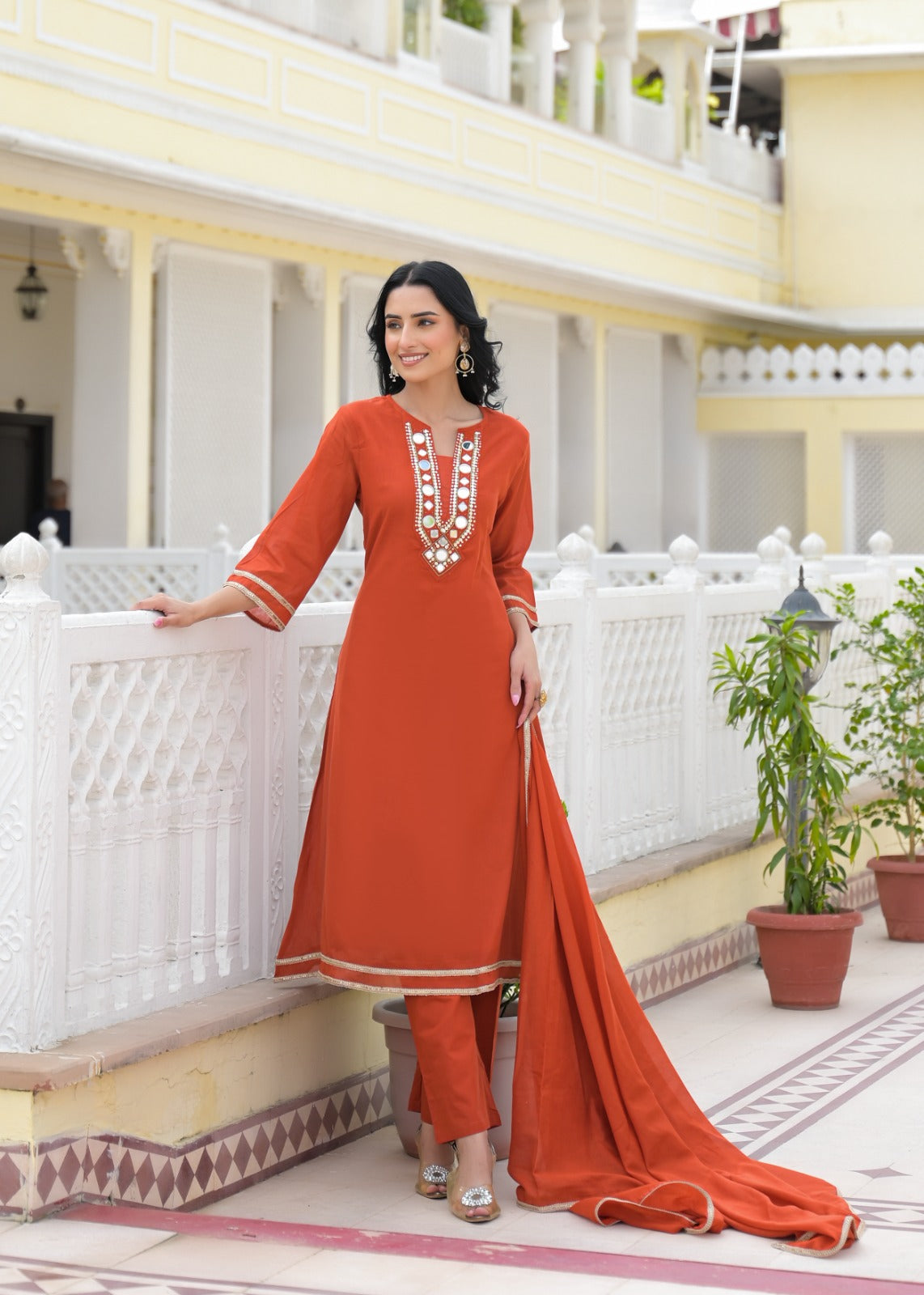 Royal Mirror Festive Glow Ensemble A-Line Mul-Cotton Full Suit Set With Dupatta- 14534 W161