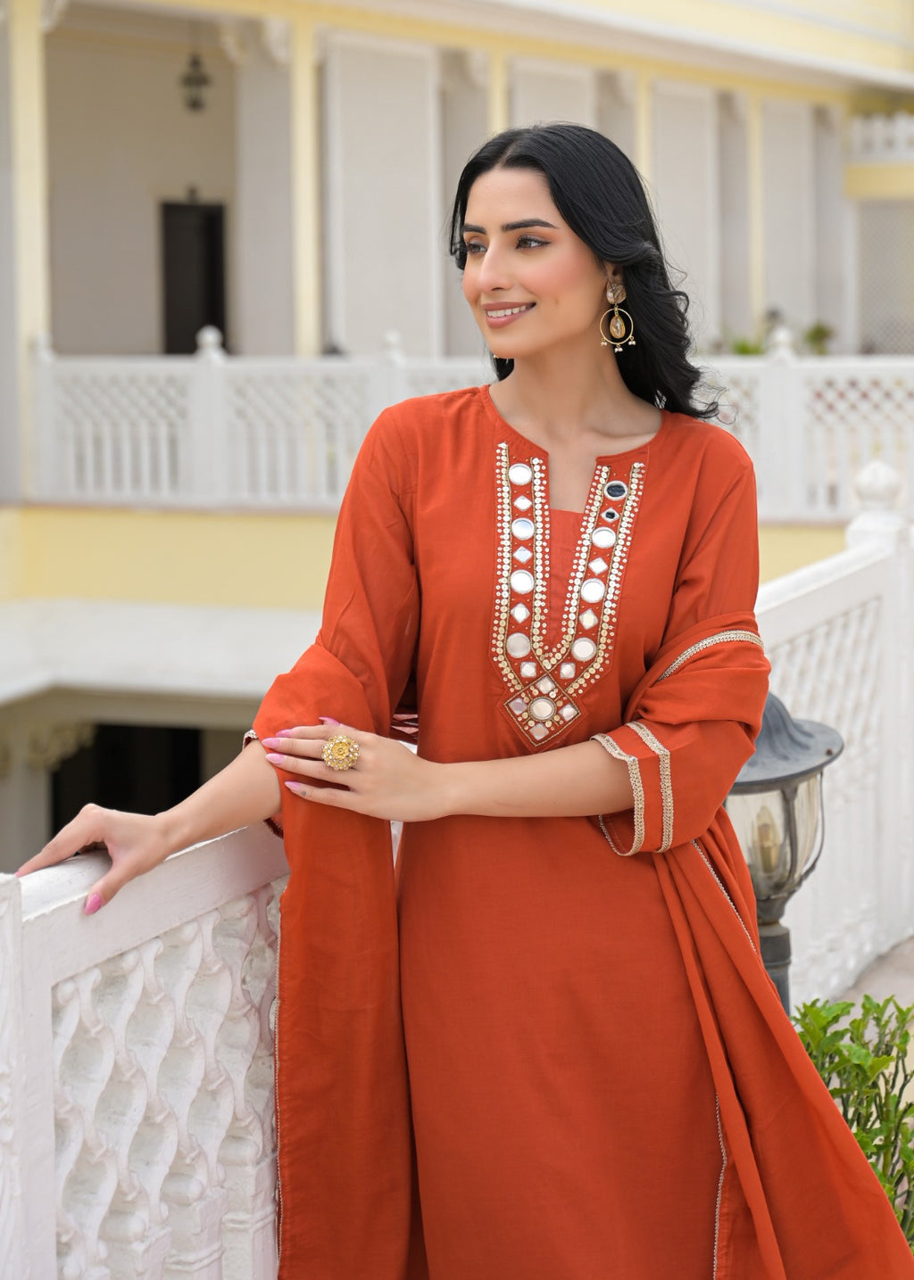 Royal Mirror Festive Glow Ensemble A-Line Mul-Cotton Full Suit Set With Dupatta- 14534 W161