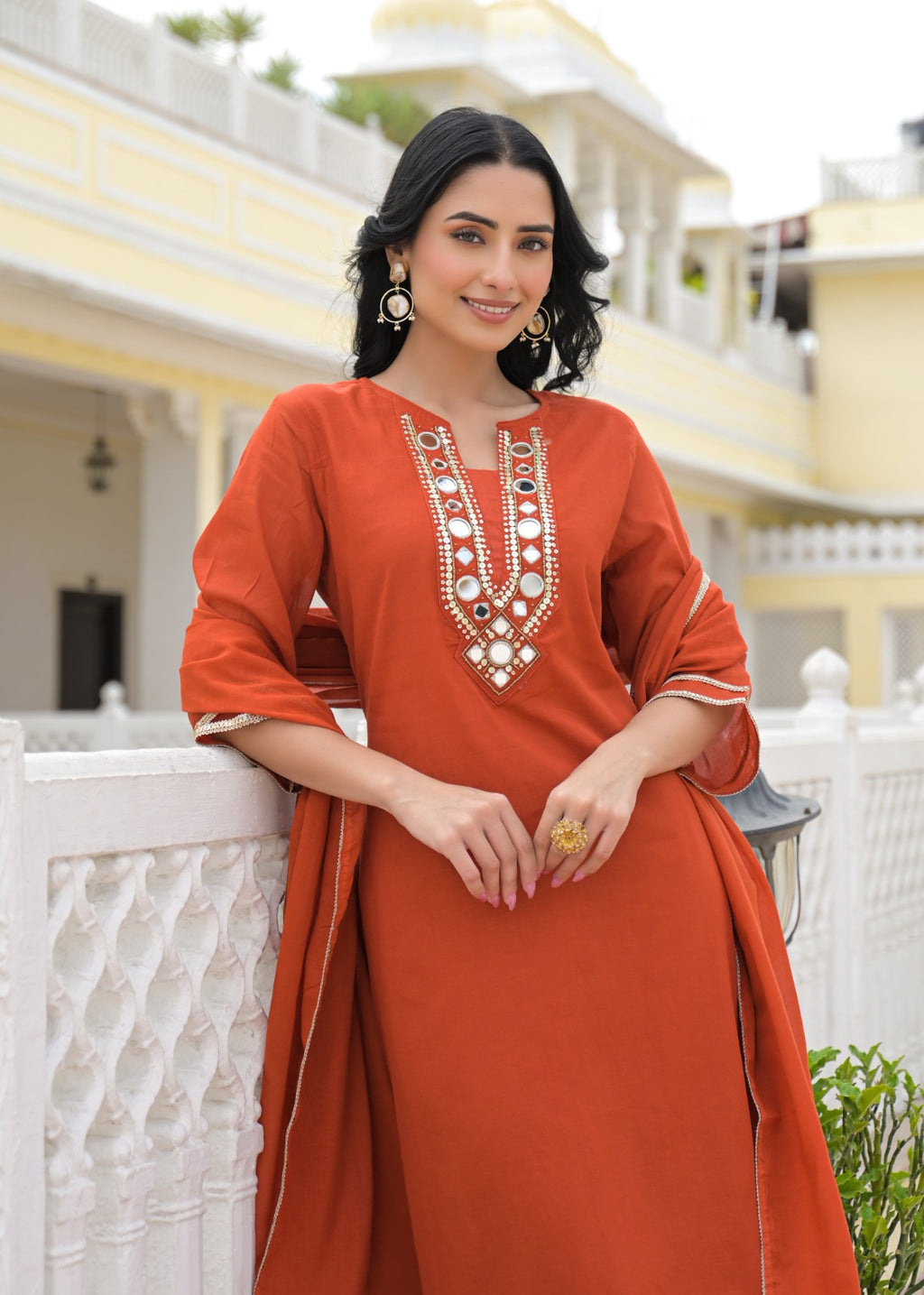 Royal Mirror Festive Glow Ensemble A-Line Mul-Cotton Full Suit Set With Dupatta- 14534 W161