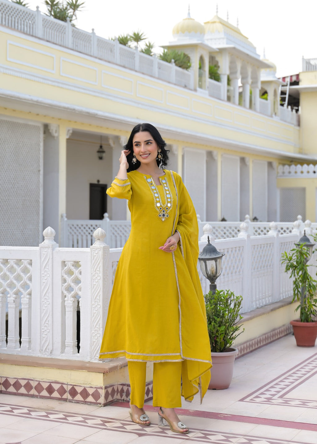 Royal Mirror Festive Glow Ensemble A-Line Mul-Cotton Full Suit Set With Dupatta- 14534 W161
