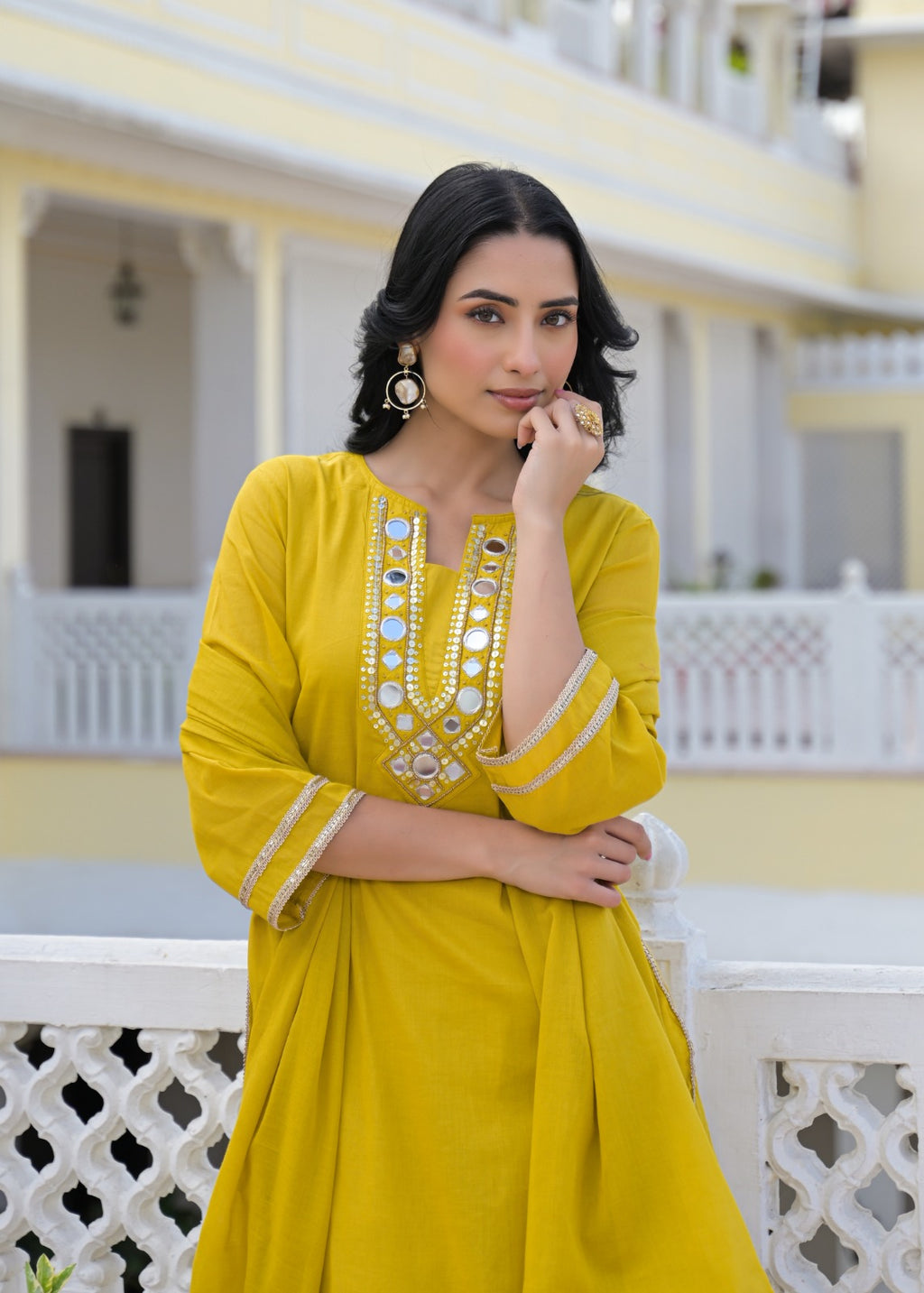 Royal Mirror Festive Glow Ensemble A-Line Mul-Cotton Full Suit Set With Dupatta- 14534 W161