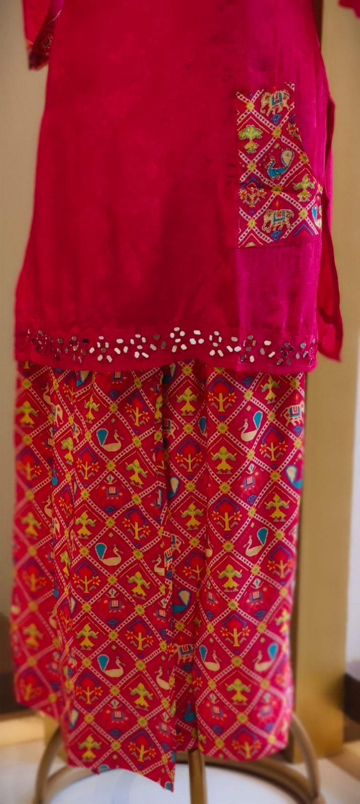 Rajasthani Inspired Patchwork High Contrast Crepe Kurta Pant Set With Pocket RB166