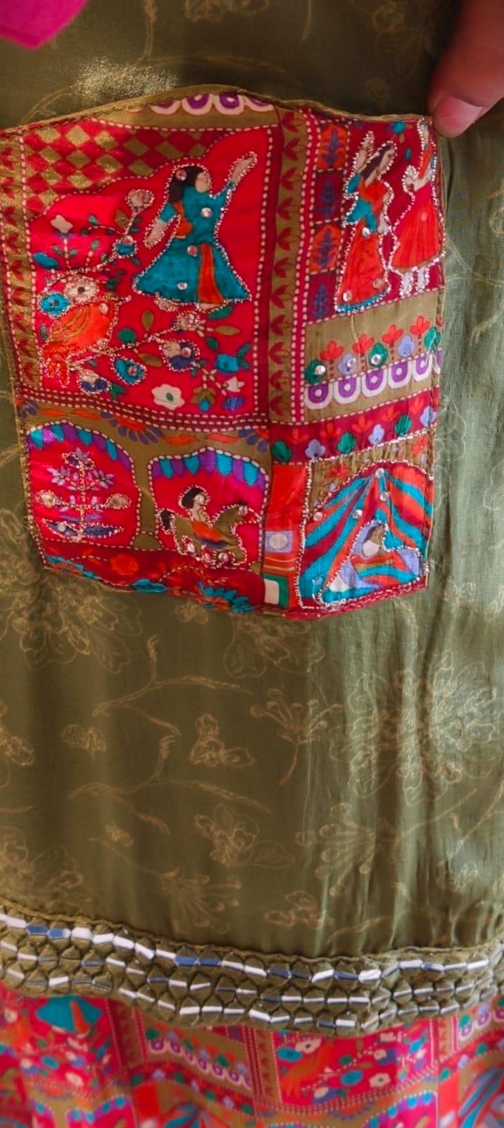 Rajasthani Inspired Patchwork High Contrast Crepe Kurta Pant Set With Pocket RB166