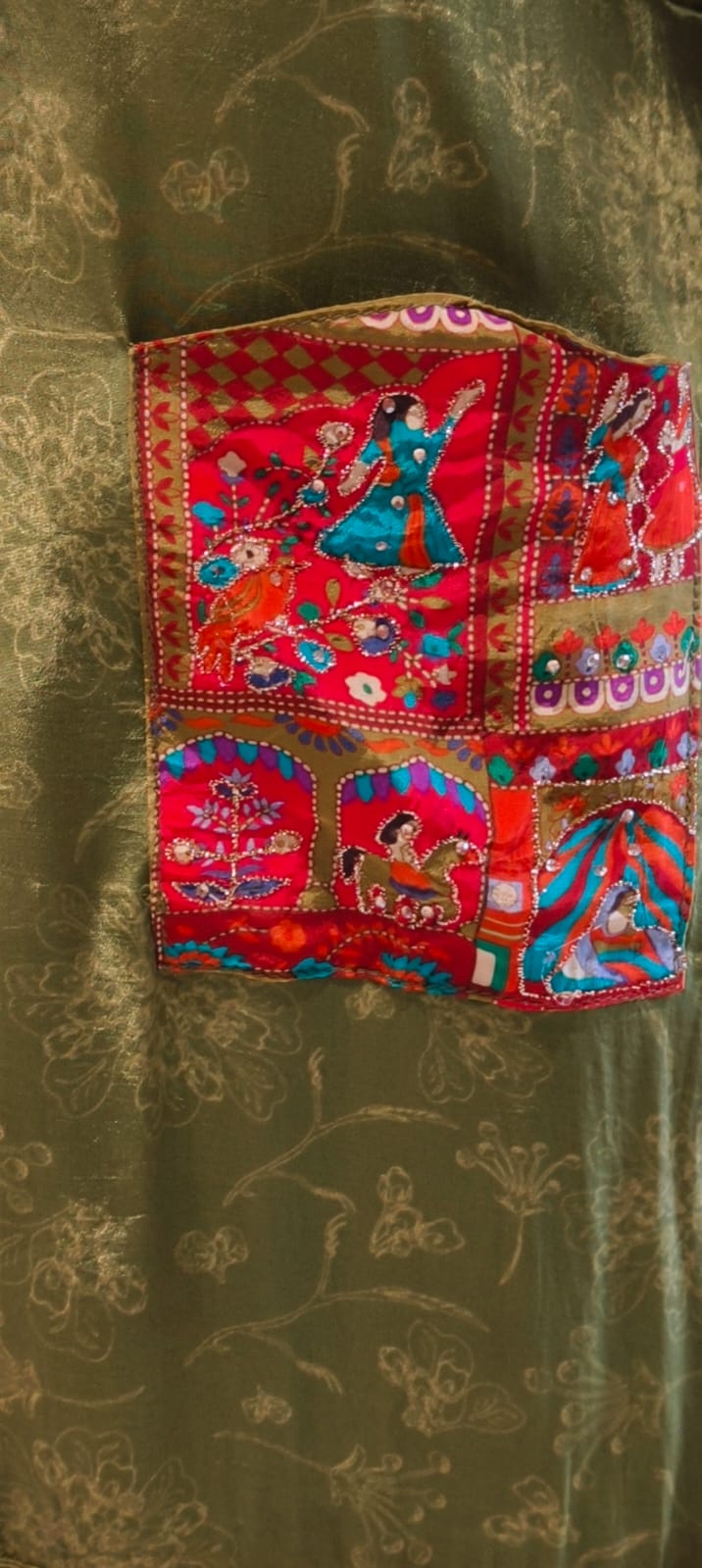 Rajasthani Inspired Patchwork High Contrast Crepe Kurta Pant Set With Pocket RB166
