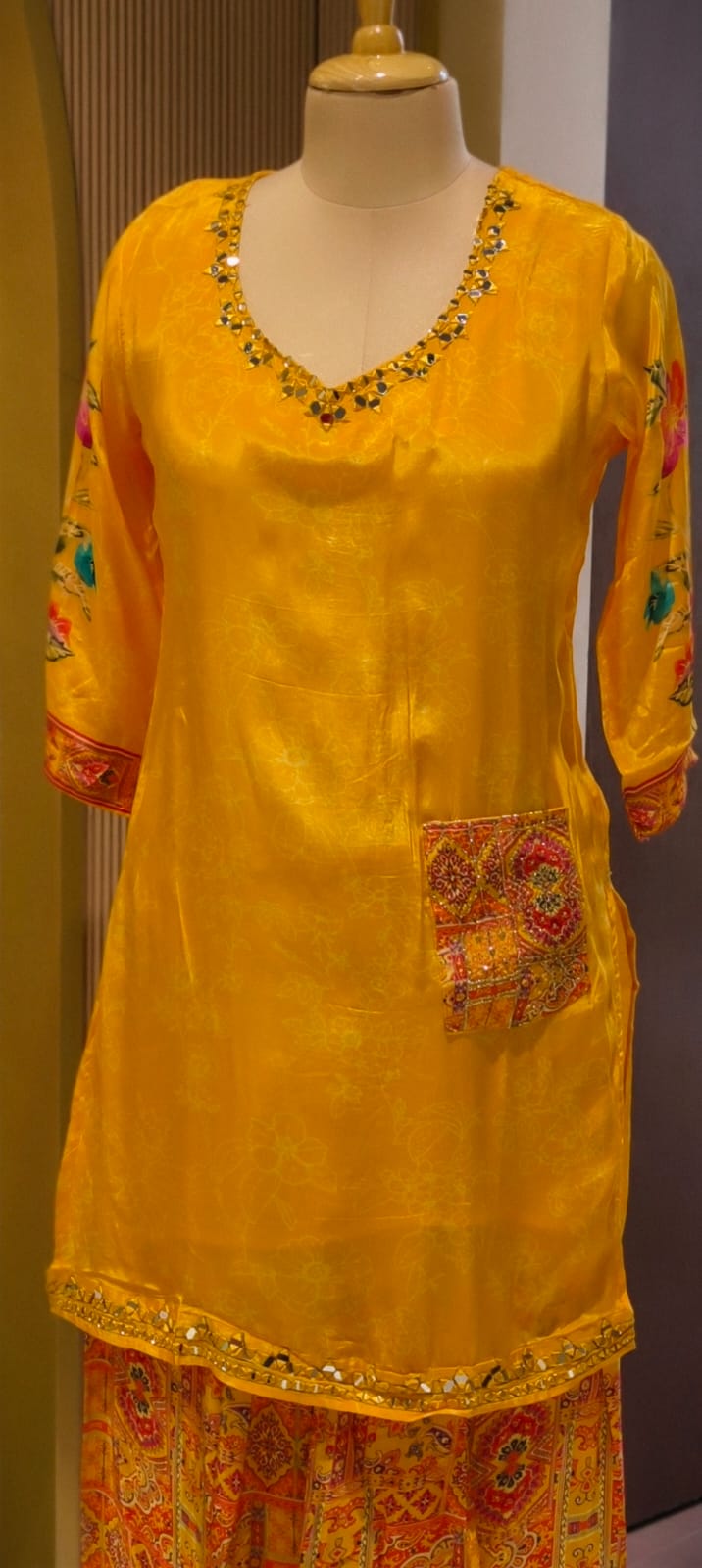 Rajasthani Inspired Patchwork High Contrast Crepe Kurta Pant Set With Pocket RB166