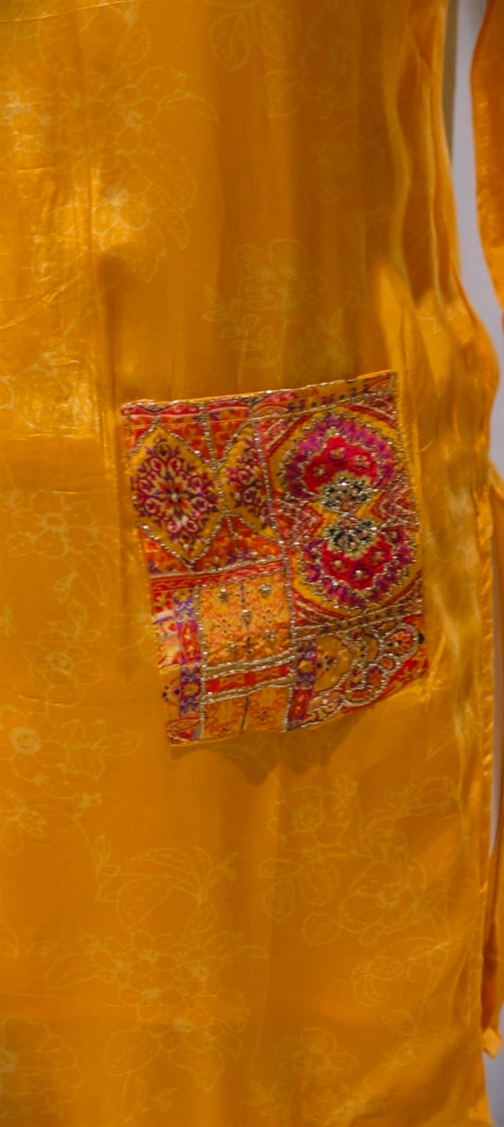 Rajasthani Inspired Patchwork High Contrast Crepe Kurta Pant Set With Pocket RB166