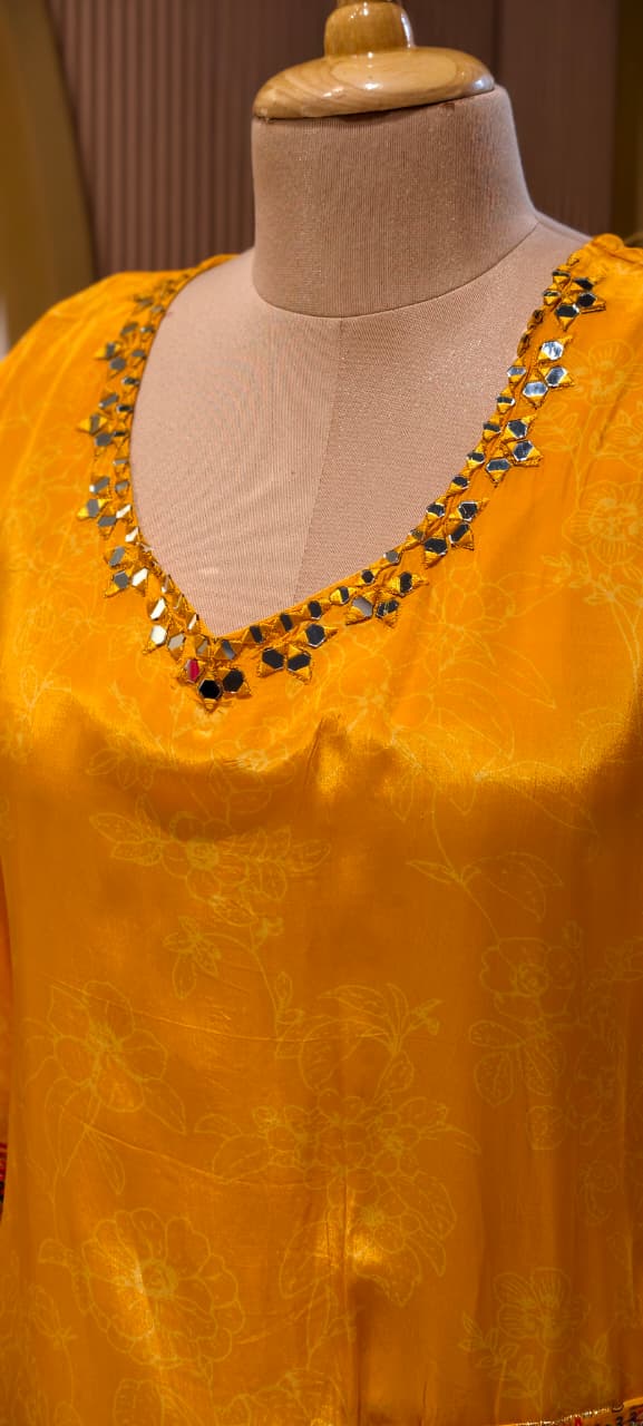 Rajasthani Inspired Patchwork High Contrast Crepe Kurta Pant Set With Pocket RB166
