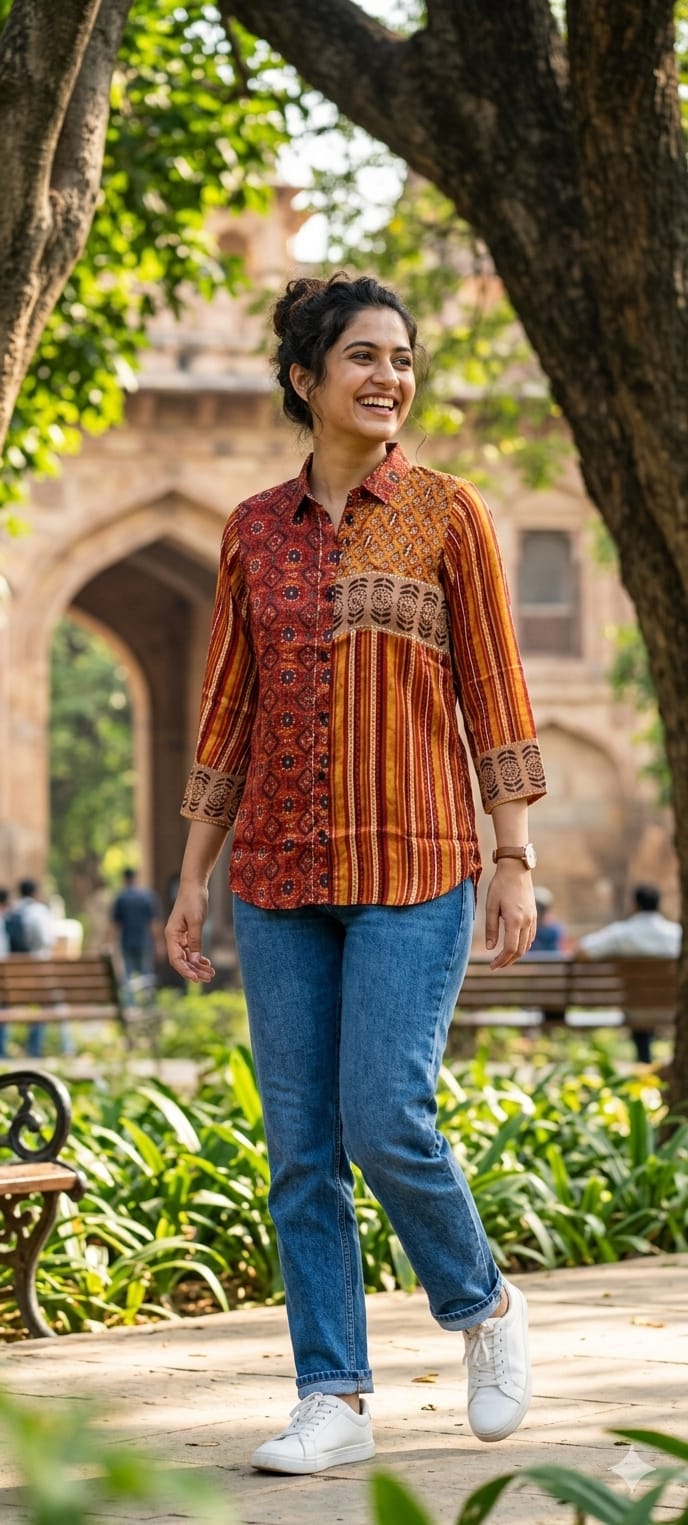 Crepe Canvas Monochrome Ajrakh Print Casual Shirts-14611