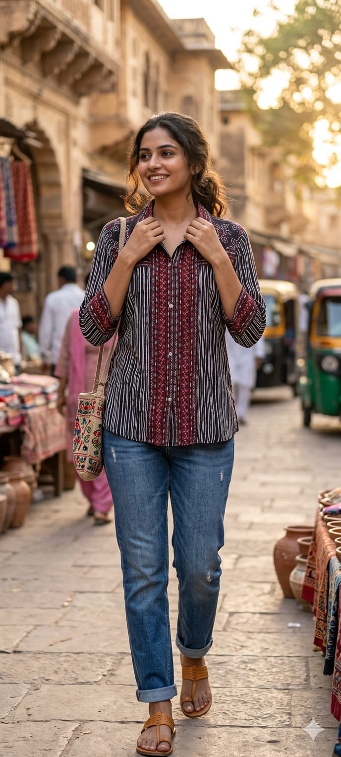 Crepe Canvas Monochrome Ajrakh Print Casual Shirts-14611