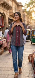 Crepe Canvas Monochrome Ajrakh Print Casual Shirts-14611