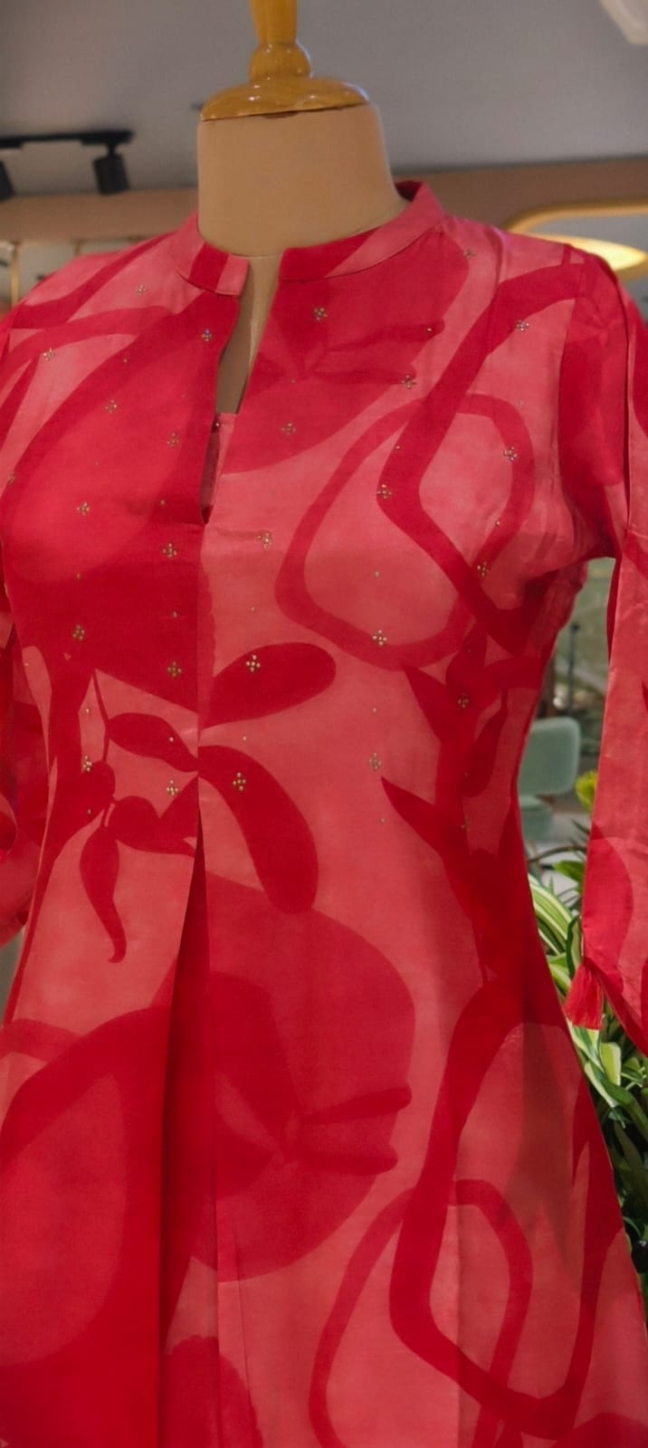 Mossaic Print Ballon Sleeve A-Line Silk A-Line Frock With Stone Touch- 14622