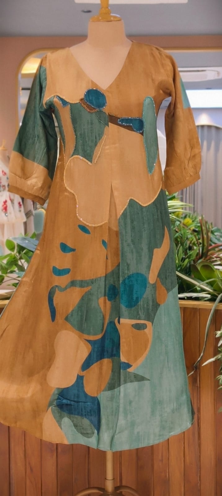 Granite Textured Print With Shimmer Glitter Touch Russian Silk A-Line Frock- 14621 RB167
