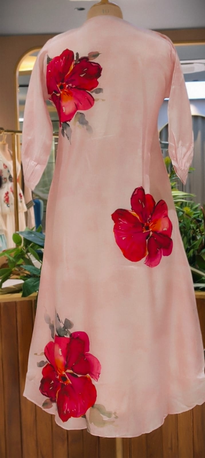 Digital Floral Print With Shimmery Glitter Highlights Russian Silk A-Line Frock- 14615