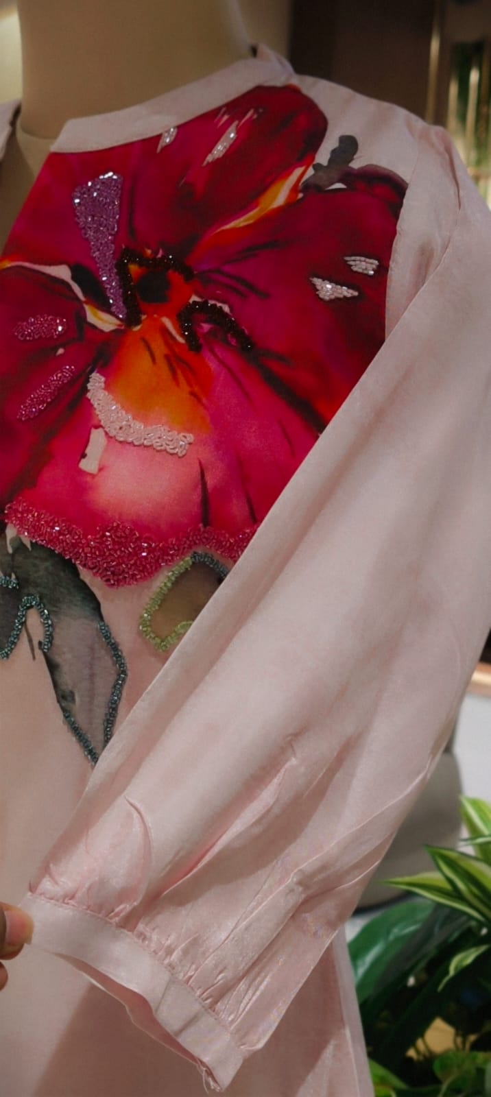 Digital Floral Print With Shimmery Glitter Highlights Russian Silk A-Line Frock- 14615