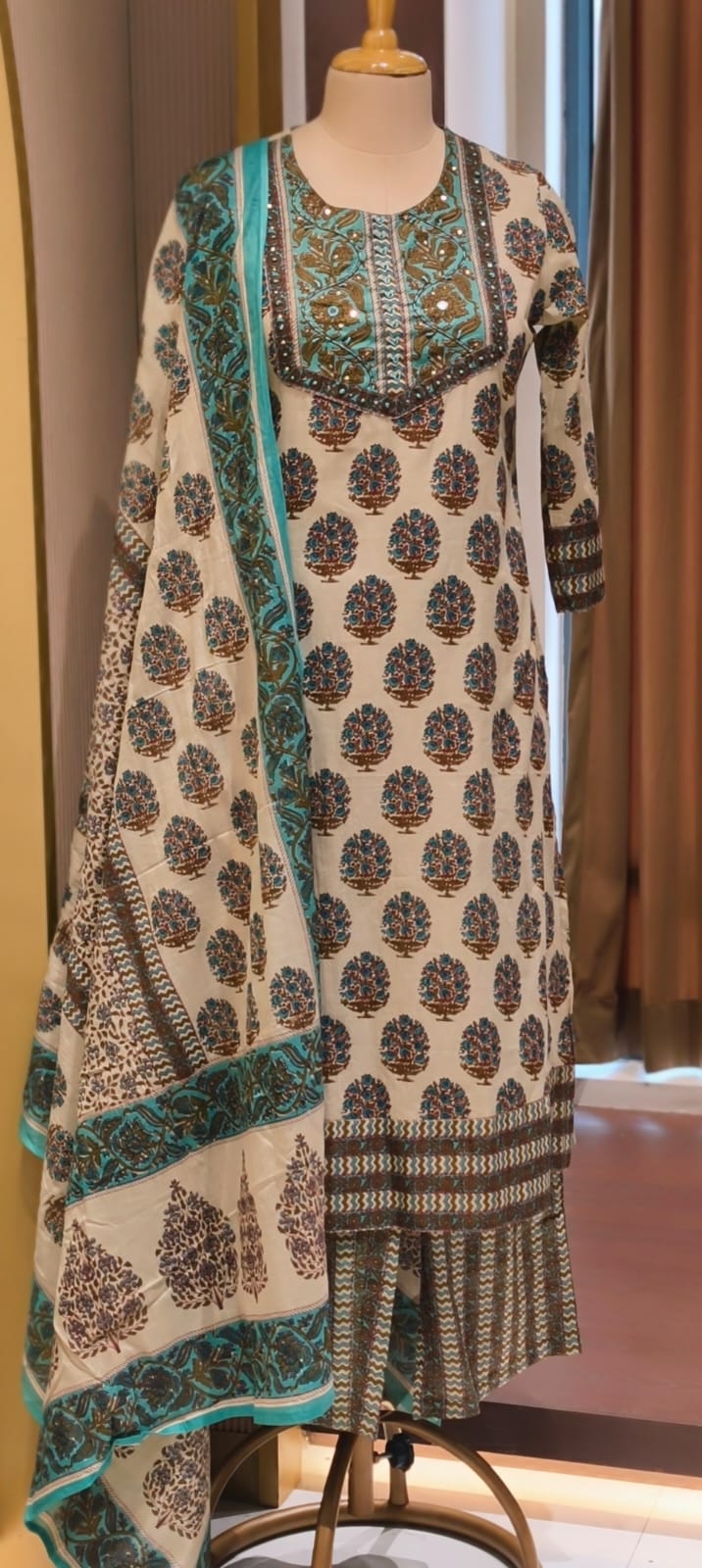 Pure Traditional Printed Ethnic Wear Cotton Full Suit Set With Dupatta- 14695 (Body Hugging)