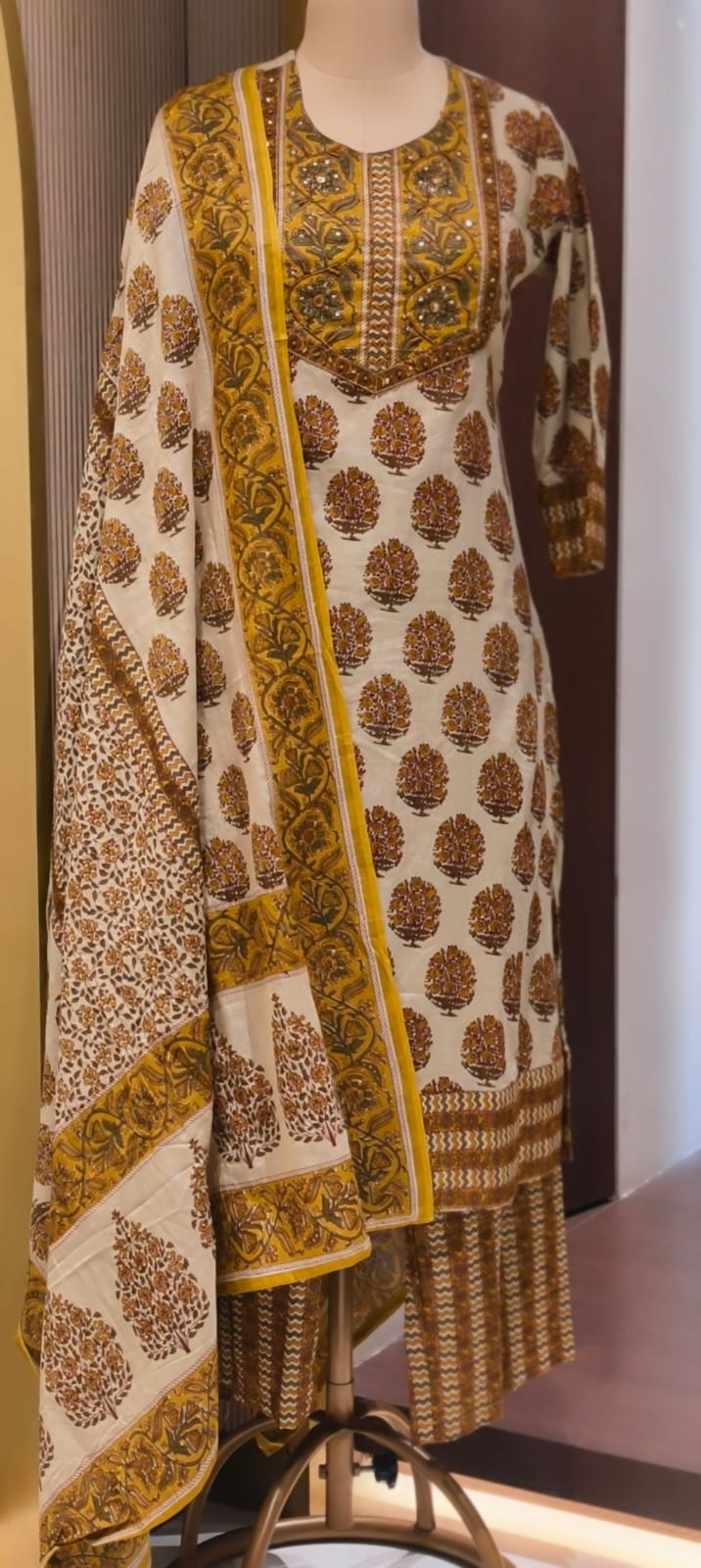 Pure Traditional Printed Ethnic Wear Cotton Full Suit Set With Dupatta- 14695 (Body Hugging)