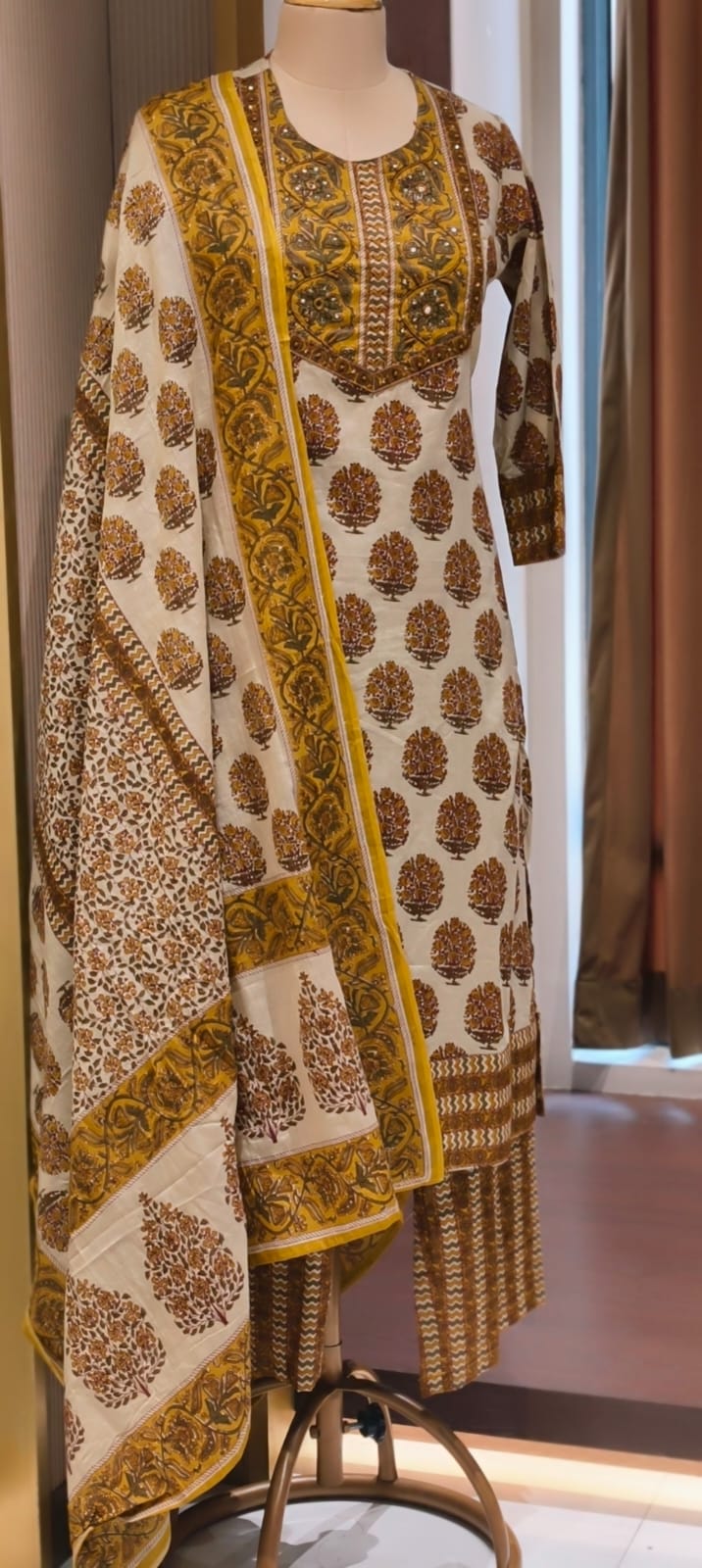 Pure Traditional Printed Ethnic Wear Cotton Full Suit Set With Dupatta- 14695 (Body Hugging)