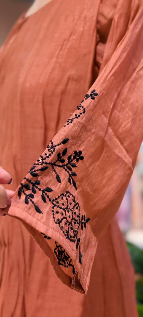 Surat Mul Chanderi Intricate Fine Embroidery Pleated A-Line Solid Full Suit Set With Dupatta- 14677