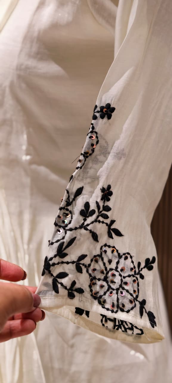 Surat Mul Chanderi Intricate Fine Embroidery Pleated A-Line Solid Full Suit Set With Dupatta- 14677