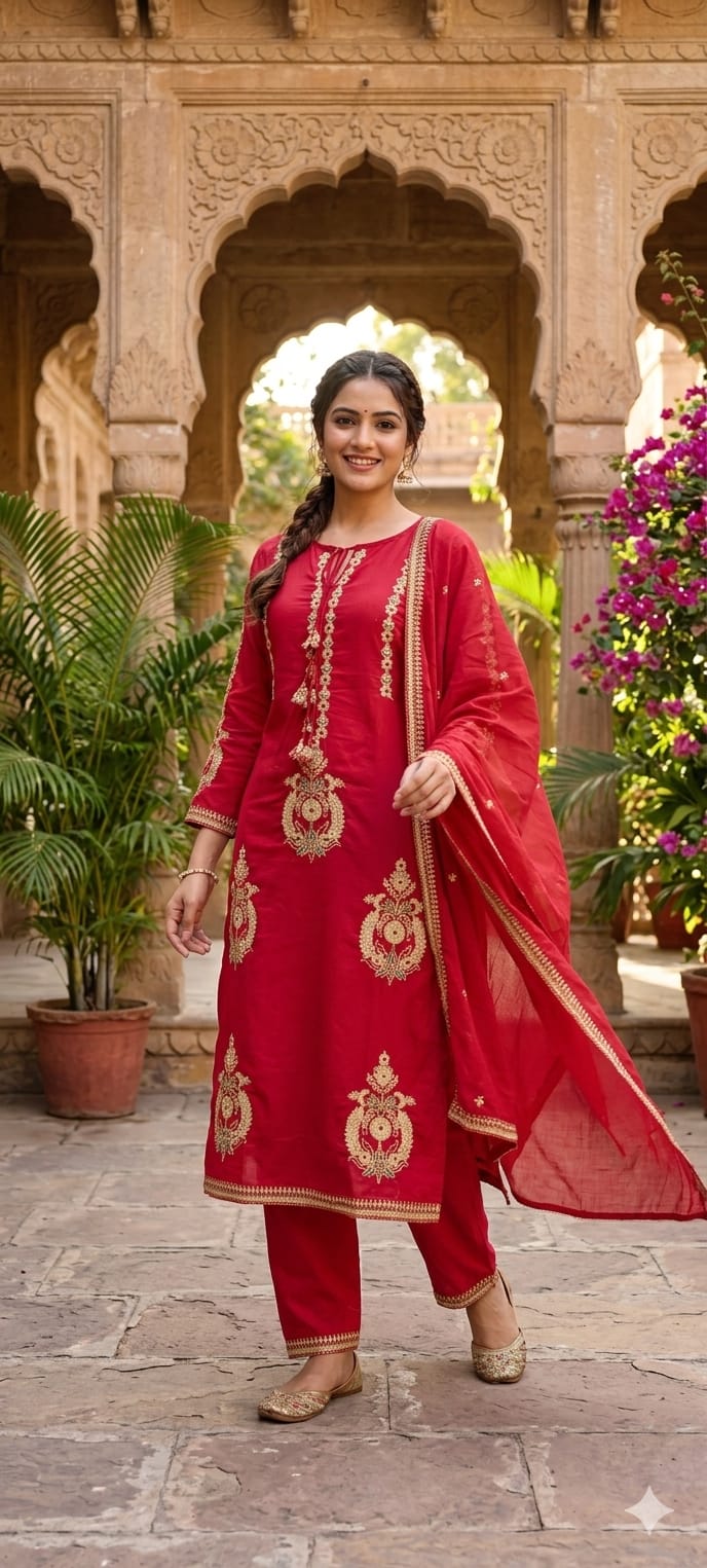 Golden Touch Pure Zardosi Work Embroidery Occasional Wear Mul Cotton Full Suit Set With Dupatta- 14731