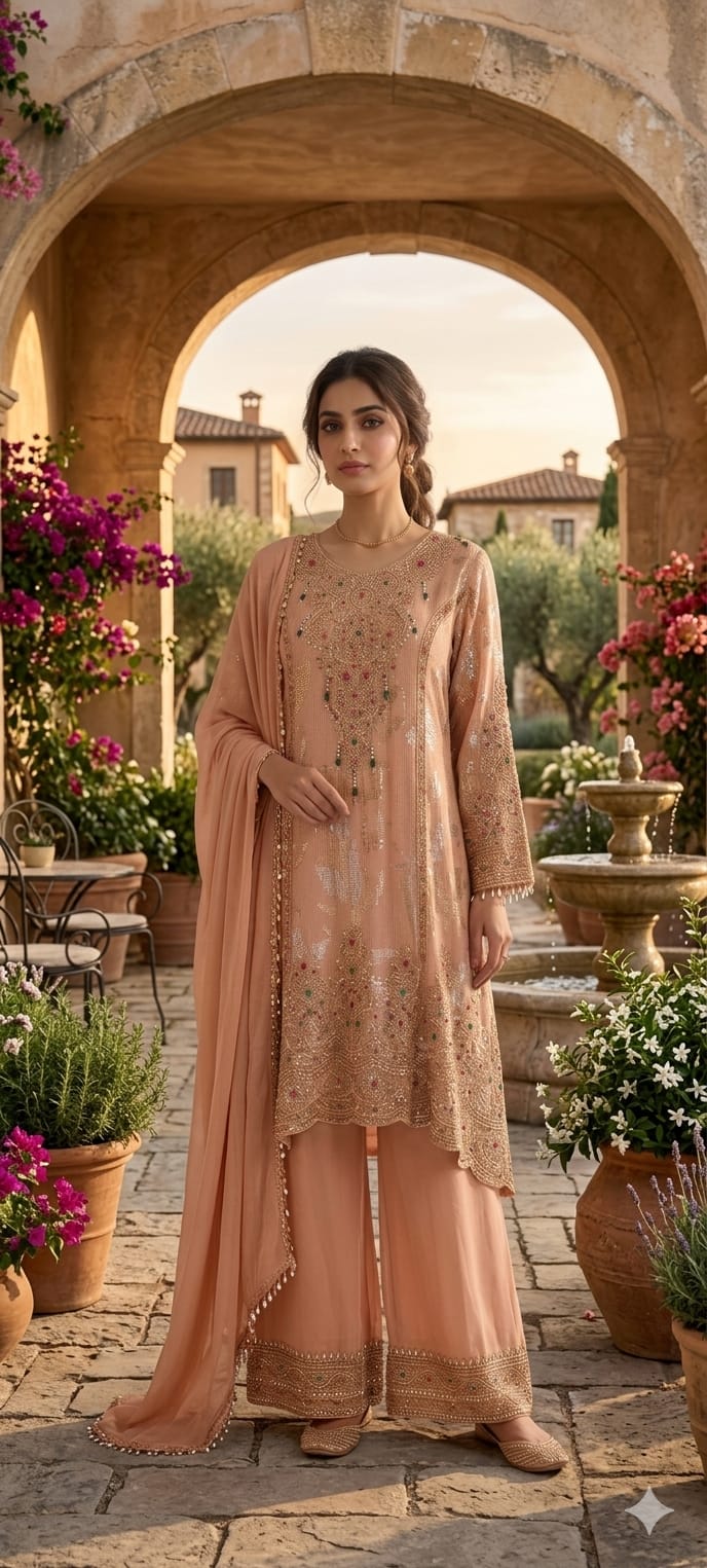 Heavy Elegant Hand Embroidery Sequin Work Pastel Shade Party Wear Palazzo Full Suit Seteq