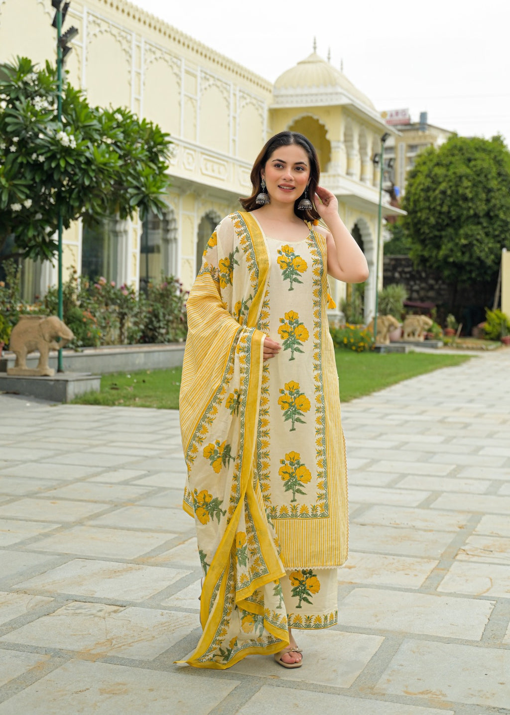 Strappy Kodi Tassel Sleeveless Printed Cotton Full Suit Set With Dupatta- 14794